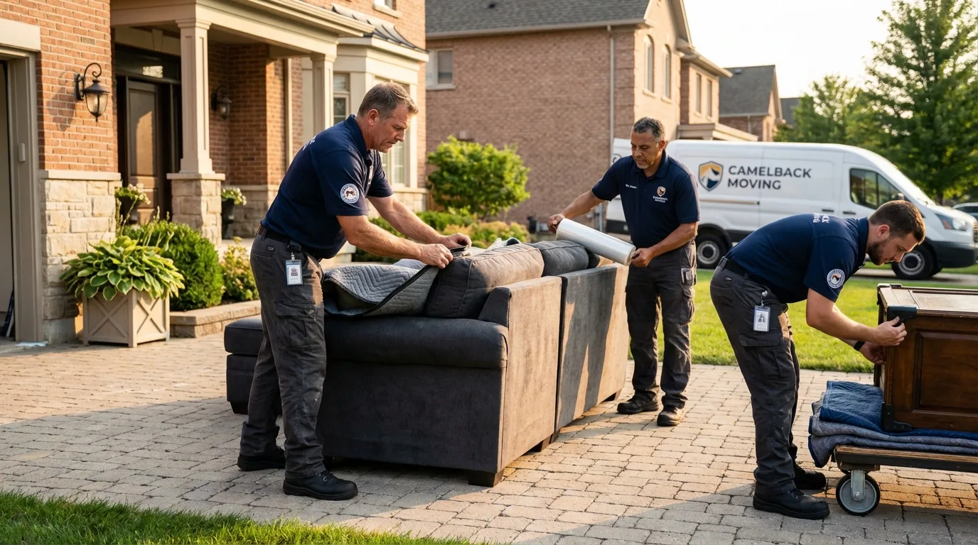 Large estate moving crew wrapping furniture in Franklin, VA